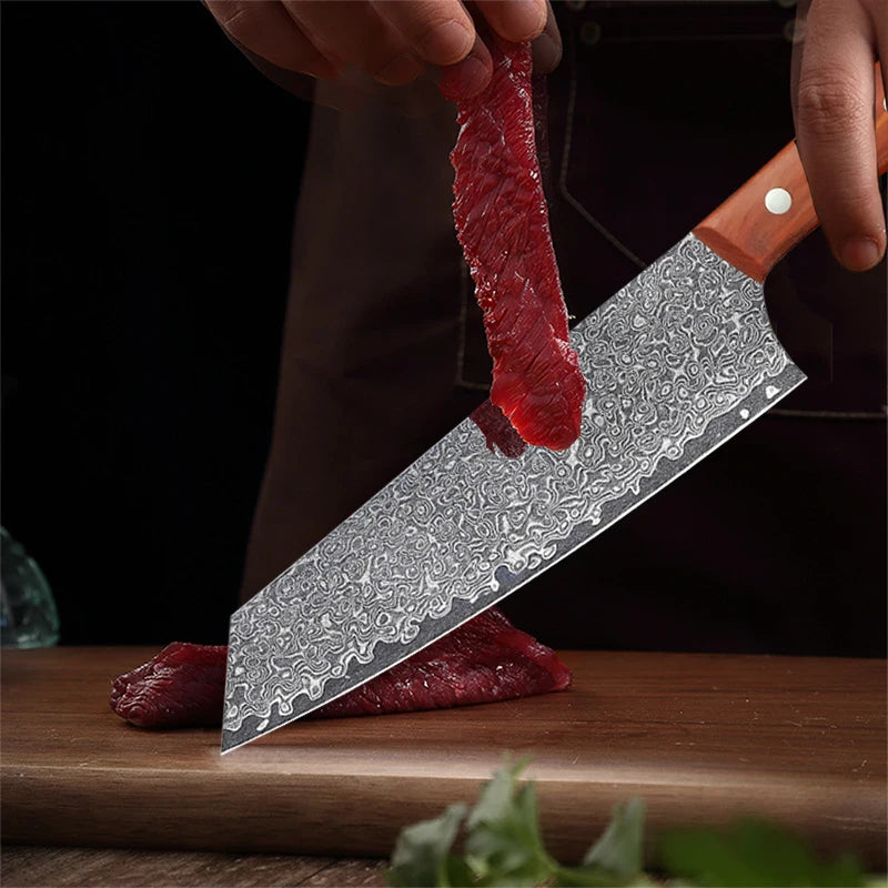 Professional Damascus steel kitchen knife, 2026 new model sharp chef knife with wooden handle, Japanese-style slicing knife