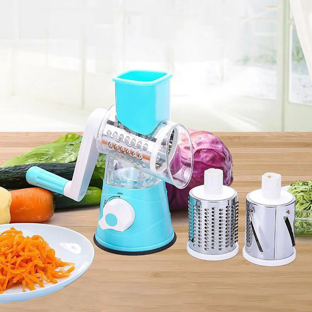 Vegetable Slicer Shredder, 3 Drum Manual Grater for Cheese Peanut Cookie, Multifunctional Kitchen Cutter Chopper Tool