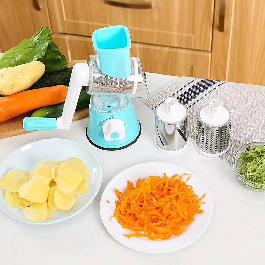 Vegetable Slicer Shredder, 3 Drum Manual Grater for Cheese Peanut Cookie, Multifunctional Kitchen Cutter Chopper Tool