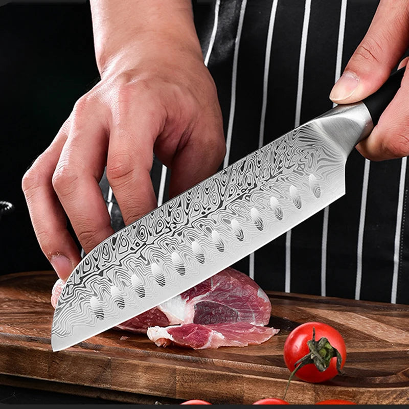 2026 new model high-end kitchen knife, Damascus steel textured Japanese knife, Sanzai knife, professional kitchen cutting tool