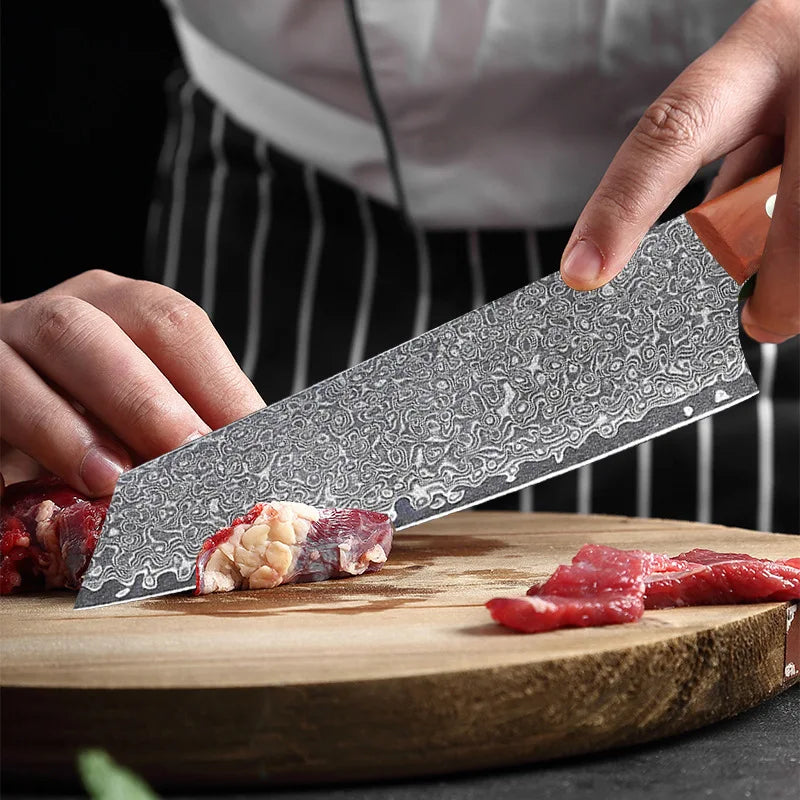 Professional Damascus steel kitchen knife, 2026 new model sharp chef knife with wooden handle, Japanese-style slicing knife
